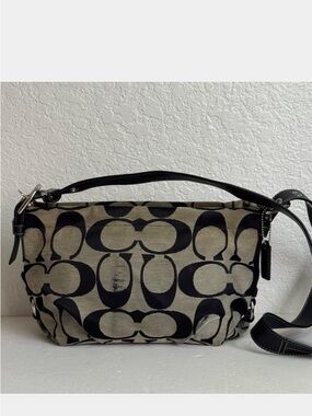 Coach Black and Tan Logo Jacquard Shoulder Bag